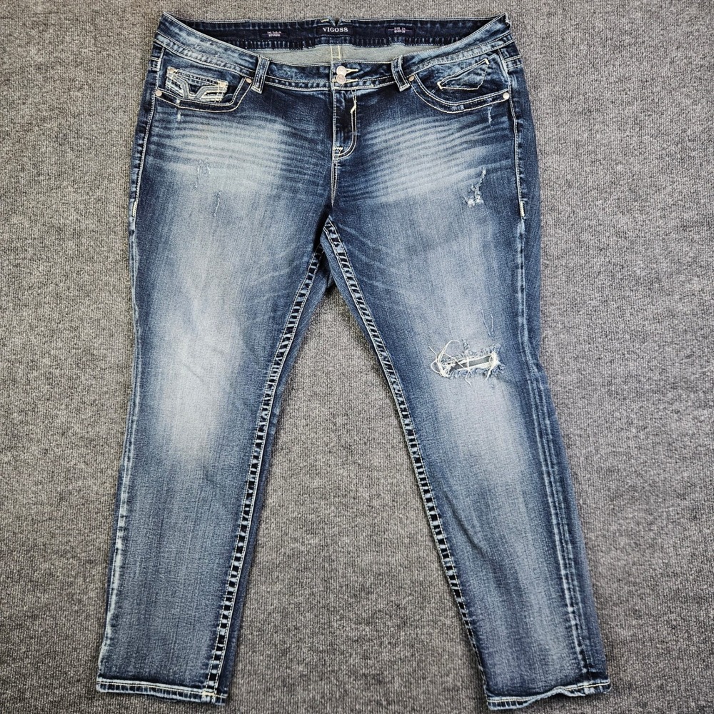 Vigoss The Dublin Boyfriend Jeans Womens 24 Dark Wash Distressed Denim High Rise